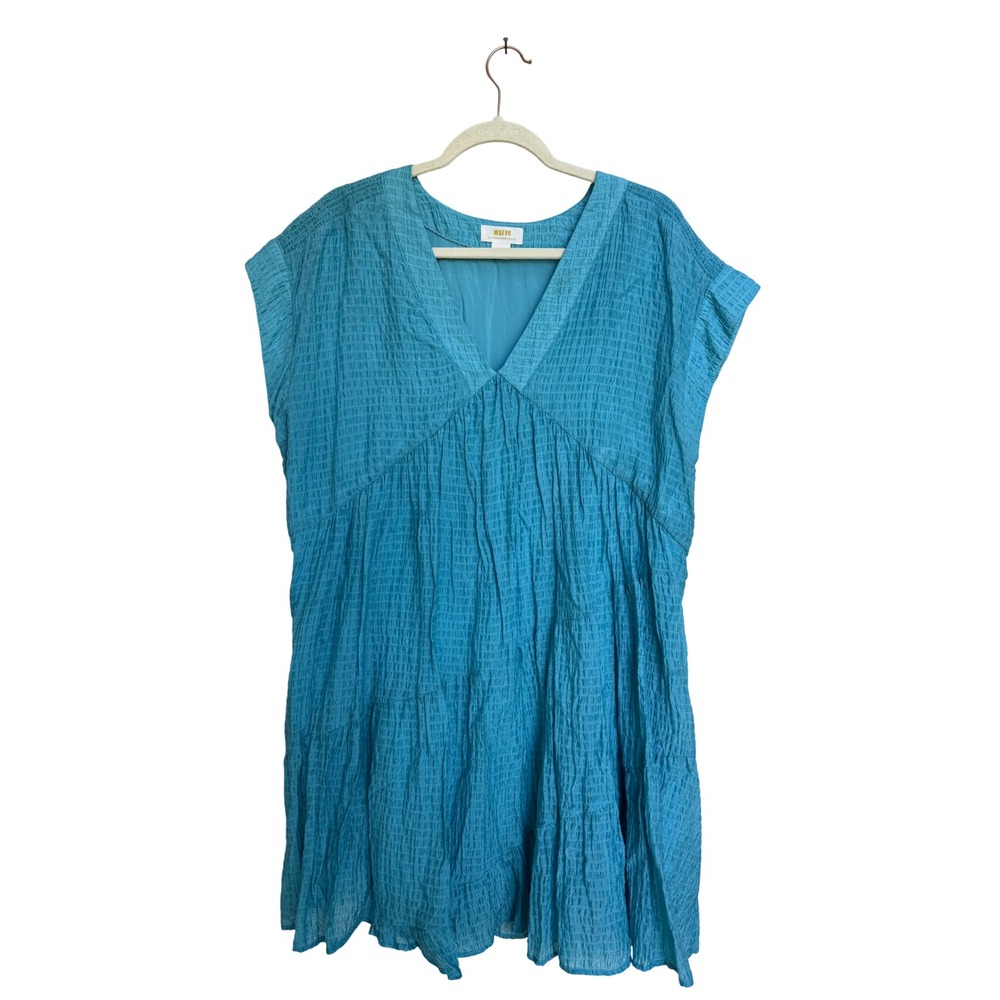 Maeve Anthropologie Turquoise Blue Textured Tiered Babydoll Dress Size Large